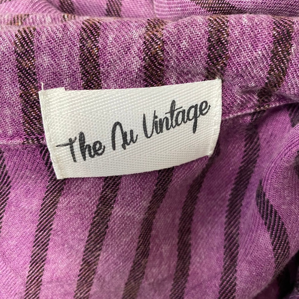NEW Nu‎ Vintage Striped Flannel Asymmetrical Top Purple Large - Picture 3 of 4